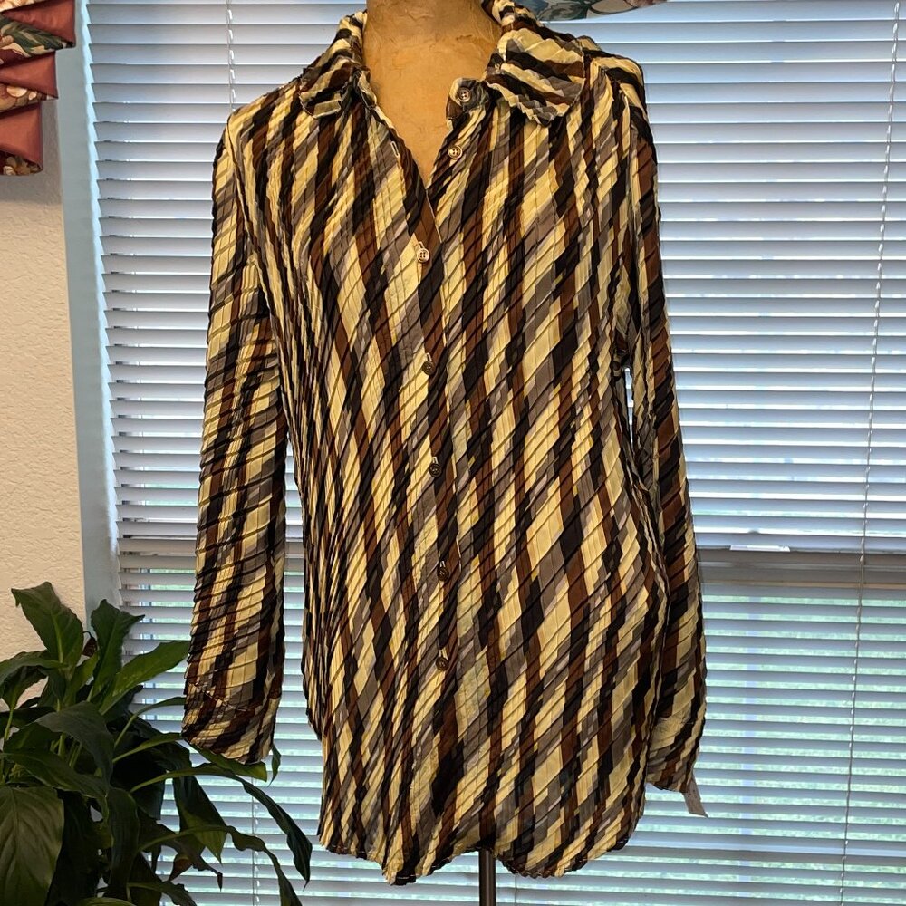 NWT $310 Multi Shades of Brown Pleated Oversize Blouse JNBY XS S M L